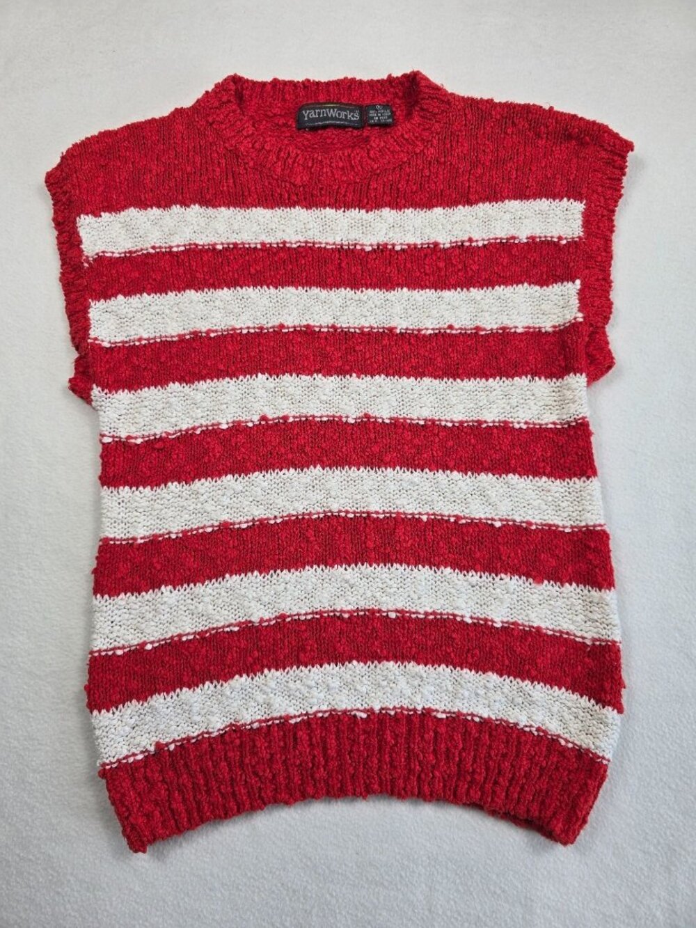 Vintage YarnWorks Small Red & White Striped Sleeveless Sweater Vest
